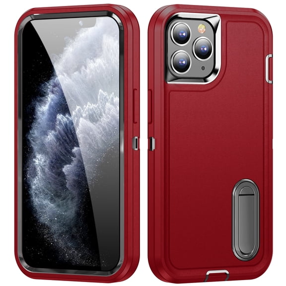 for iPhone 11 Pro Case Kickstand Durable 3-Layer Military Grade Protective Cover Hybrid Silicone Heavy Duty Rugged Shockproof Screen Lip Raised Protection for iPhone 11 Pro Case,
Red+Black