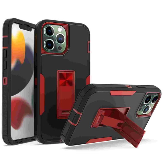 for iPhone 11 Pro Case: Military Grade Protection Shockproof Phone Cover Build-in Hidden Kickstand & Rugged TPU Shell | Matte Durable Drop Proof Heavy Duty Case,Black+Winered