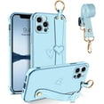 thumbnail image 1 of iPhone 11 Pro Case, Phone Case for iPhone 11 Pro, Cute Heart Wristband Lanyard Cross Body Strap Electroplated Camera Protection Shockproof Protective Case Girls for iPhone 11 Pro 5.8"-Blue, 1 of 16
