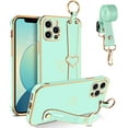 thumbnail image 1 of iPhone 11 Pro Case, Phone Case for iPhone 11 Pro, Cute Heart Wristband Lanyard Cross Body Strap Electroplated Camera Protection Shockproof Protective Case Girls for iPhone 11 Pro 5.8"-Green, 1 of 15