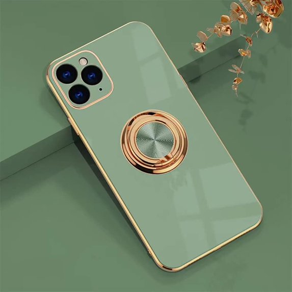 for iPhone 11 Pro Case with Ring Built-in 360 Degree Rotation Kickstand Case with Shiny Plating Rose Gold Edge Work with Magnetic Car Mount Slim Soft Tup Case for Women