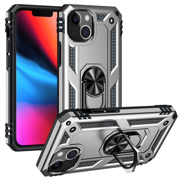 iPhone 11 Pro Case, Ring Holder Kickstand Full Body Shockproof Magnetic Car Mount Hybrid Rugged Protective Phone Cover, Silver