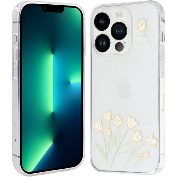 iPhone 11 Pro Case, Simplicity Transparent Shockproof Kawaii TPU Phone Case for iPhone 11 Pro (5.8 inch) Cute Cover for Girls and Women, Small Orange Flowers