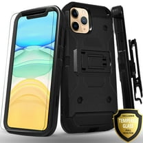 iPhone 11 Pro Case, With [Tempered Glass Screen Protector Included], STARSHOP Full Cover Heavy Duty Dual Layers Phone Cover with Kickstand and Locking Belt Clip-Black