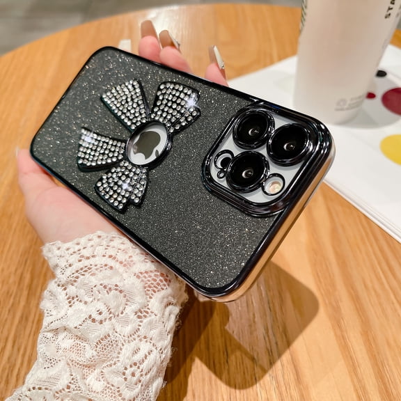for iPhone 11 Pro Case Women Cute Bowknot Glitter Rhinestone Bling Plating Bumper Luxury Women Girl Phone Case,[Camera Lens Protection] Shine Diamond Case for iPhone 11 Pro Protective Cover, Black