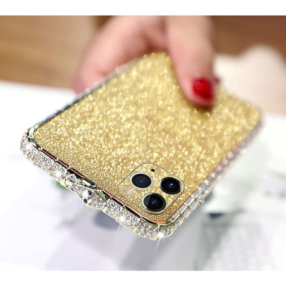 iPhone 11 Pro Glitter Sticker Case Bling Diamond Rhinestone Crystal Metal Bumper Frame Case Edge Protective Cover with Shiny Sparkle Skin Cute Luxury Fashion Case for iPhone 11 Pro Gold