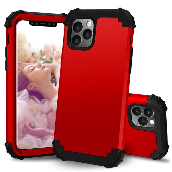 iPhone 11 Pro Max 6.5" Case, Allytech 3 In 1 Hybrid PC Silicone Heavy Duty Rugged Bumper Heavy Duty Defender Armor Shockproof Anti-Scratch Back Cover Case for Apple iPhone 11 Pro Max 6.5", Red