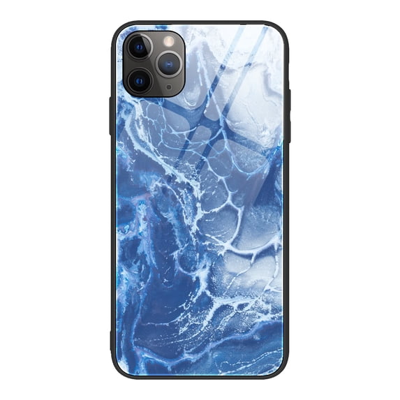 iPhone 11 Pro Max 6.5" Case, Allytech Protective Marble Texture Tempered Glass + TPU Back Cover Shock-Absorbing Bumper Anti-scratch Back Cover Case for Apple iPhone 11 Pro Max, Blue Marble