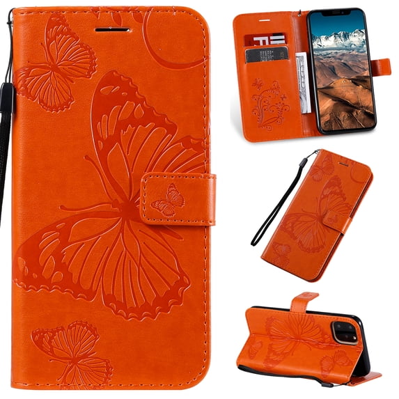 iPhone 11 Pro Max 6.5" Case Wallet, Allytech Slim Fit PU Leather Folio Wrist Strape Shockproof Protective Lightweight Cards Slots TPU Back Cover Case for Apple iPhone 11 Pro Max 6.5", Orange