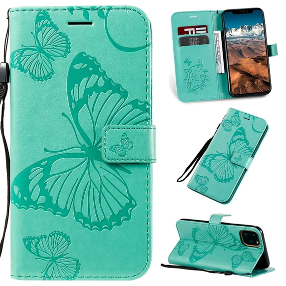 iPhone 11 Pro Max 6.5" Case Wallet, Allytech Slim Fit PU Leather Folio Wrist Strape Shockproof Protective Lightweight Cards Slots TPU Back Cover Case for Apple iPhone 11 Pro Max 6.5", Green