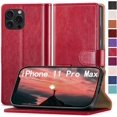 thumbnail image 1 of for iPhone 11 Pro Max 6.5" Phone case[RFID Blocking Leather],[3 Credit Card Slot] Flip Folio Book Shockproof Protector,Holder Stand Cases,Women Men for Apple 11 ProMax Wallet Cover,Red, 1 of 12