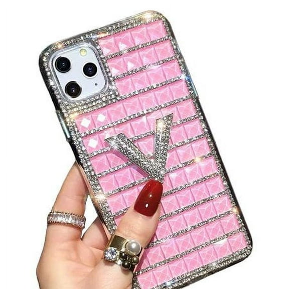 iPhone 11 Pro Max Bling Case, Glitter Shiny Crystal 3D Cover Shell Fashion Luxury Chic V Letter Rhinestone Case with Clear Frame Protective Girly Case for Women Girls