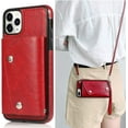 thumbnail image 1 of for iPhone 11 Pro Max Card Holder Case with Neck Strap Crossbody Chain Handbag Wrist Strap Protective Cover with Credit Card Holder Slot PU Leather Wallet Case for iPhone 11 Pro Max Red, 1 of 9