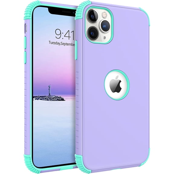 for iPhone 11 Pro Max Case, 2 in 1 Slim Fit Heavy Duty Rugged Hybrid Shockproof Soft TPU Bumper Hard PC Protective Girls Women Boy Men Case Cover for iPhone 11 Pro Max 6.5" 2019, Purple/Green