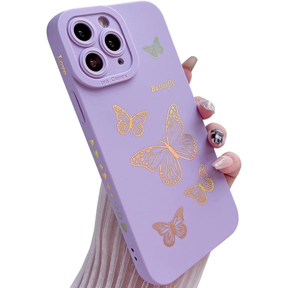 iPhone 11 Pro Max Case (2019 6.5), Love Heart & Bling Butterfly, Soft TPU Shockproof, Camera Protection, Purple