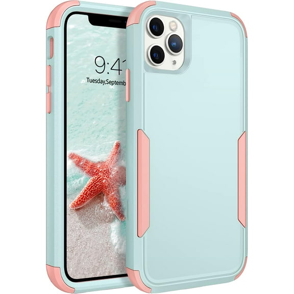 iPhone 11 Pro Max Case, 3 in 1 Heavy Duty Rugged Hybrid Shockproof Hard PC Soft TPU Bumper Non-Slip Protective Girls Women Boy Men Phone Cases Cover for iPhone 11 Pro Max 6.5 Inch, Green/Pink