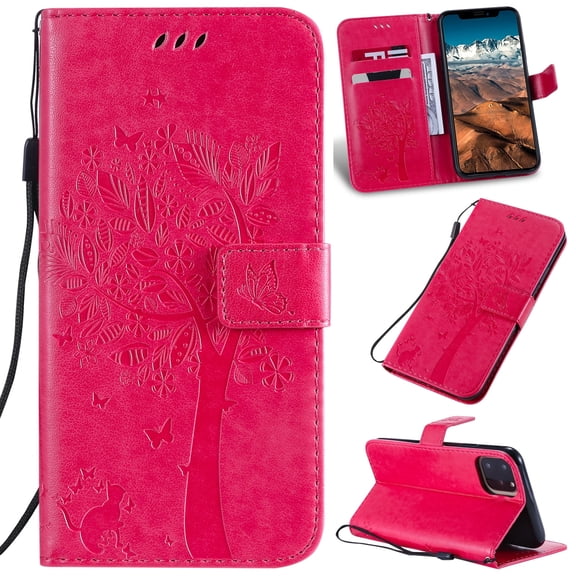 iPhone 11 Pro Max Case 6.5" 2019, Allytech PU Leather Slim Fit Folio Flip Shell Stand Cards Holder Hand Lanyard Wrist Shockproof Bumper Wallet Case Covers for Apple iPhone 11 Pro Max 6.5",Rose