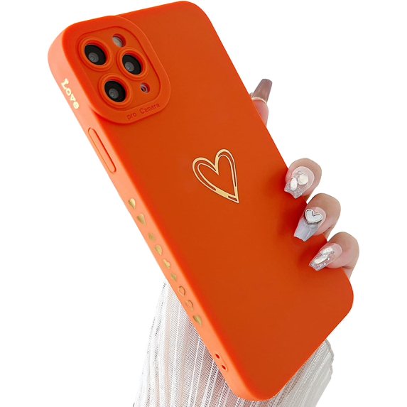 for iPhone 11 Pro Max Case(6.5" 2019),Side&Back Cute Plated Love Heart with Anti-Fall Lens Cameras Cover Protection Soft TPU Shockproof Anti-Fingerprint Phone Cases for Women Girls Men,Orange