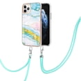 thumbnail image 1 of iPhone 11 Pro Max Case, Allytech Marble Pattern Rubber Slim Fit Lightweight Shoulder Strap Lanyard Anti-scratch Shockproof Heavy Protection Back Cover for Apple iPhone 11 Pro Max, Green Pink, 1 of 4