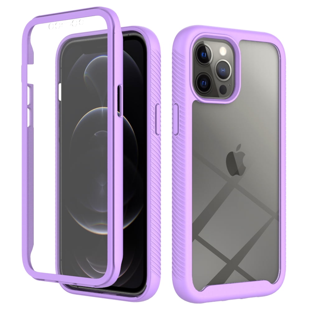 iPhone 11 Pro Max Case with Built in Screen Protector,Dteck Full-Body  Shockproof Rubber Hybrid Protection Crystal Clear PC Back Protective Phone  Case Cover for Apple iPhone 11 Pro Max,Purple 