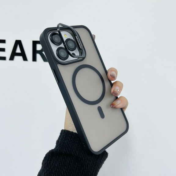 for iPhone 11 Pro Max Case, Built-in Stash Camera Stand Matte Translucent Slim Cover for iPhone 11 Pro Max Compatible with Magsafe Shockproof Protective Phone case for Women Men, Black