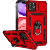 for iPhone 11 Pro Max Case with Camera Lens Cover HD Screen Protector, Military Grade Drop Protection Magnetic Ring Holder Kickstand Protective Phone Case for Apple iPhone 11 Pro Max 6.5 inch (Red