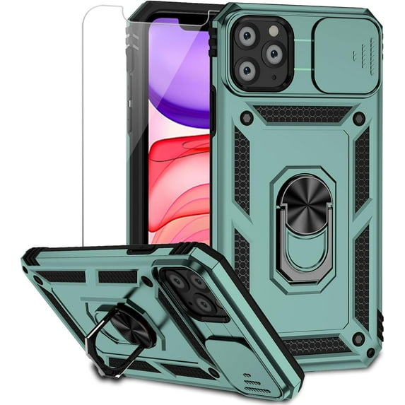 REQO for iPhone 16E Case with Screen Protector, Dual Layer Bumper Armor Case with Ring Holder Kickstand Full Body Protection Rugged Defender Case Compatible with Apple iPhone 16e (2025 6.1")