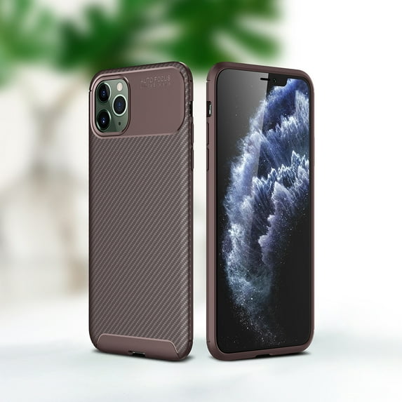 for iPhone 11 Pro Max Case Carbon Fiber Patterned, Military-Grade Drop Protection Cover, Slim Shockproof TPU Rubber for iPhone 11 Pro Max Anti-Scratch,Supports Wireless Charging,Coffee