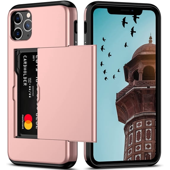 iPhone 11 Pro Max Case with Card Holder Heavy Duty Protective Dual Layer Shockproof Hidden Card Slot Slim Wallet Case for iPhone 11 Pro Max for Men&Women(Rose Gold)
