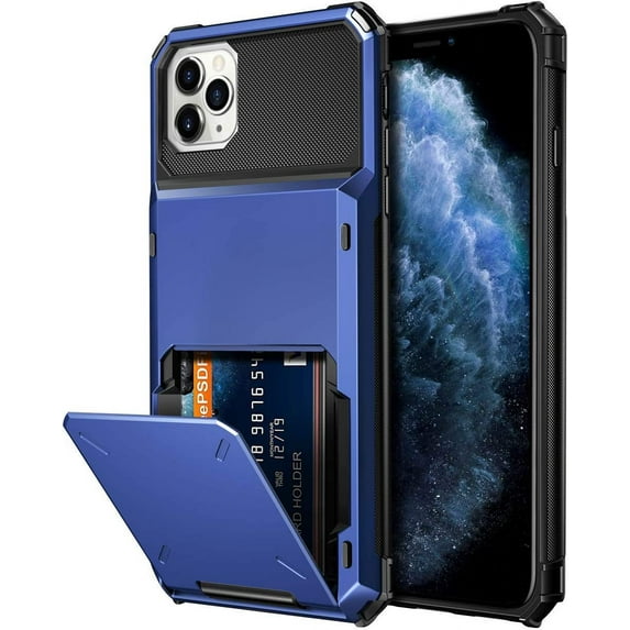 for iPhone 11 Pro Max Case with Card Holder Wallet 4-Card Pocket ID Slot Flip Door Hidden Dual Layer Hybrid Bumper Armor Protective Hard Shell Back Cover for iPhone 11 Pro Max 6.5 inch Navy