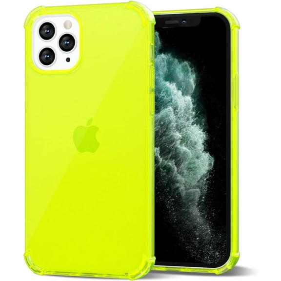 for iPhone 11 Pro Max Case Clear, Transparent Thin Slim Flexible TPU Cute Cover Aesthetic Design, Soft Silicone Rubber for Women Girl, Non-Yellowing Protective Airbag Gel Bumper, Neon Yellow