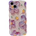 thumbnail image 1 of for iPhone 11 Pro Max Case, Colorful Retro Oil Painting Printed Flower Phone Case for Girls Women, TPU Cute Curly Wave Edge Durable Protective Phone Cover, Purple Flower, 1 of 14