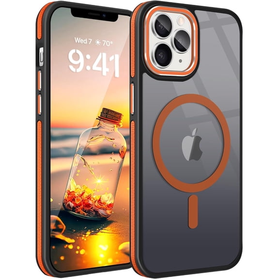 iPhone 11 Pro Max Case[Compatible with Magsafe] [Military Grade Drop Protection][with Detachable Camera Lens Protection]Anti-Fingerprint Slim Translucent Matte Case for iPhone 11 Pro Max,Orange