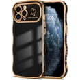 thumbnail image 1 of for iPhone 11 Pro Max Case Cute Curly Wave Frame Shape Phone Cases, Thin Slim Luxury Plating Wavy Edge Soft TPU Bumper Shockproof Rubber Protective Cover for Women Girls, Love Heart-Black, 1 of 15