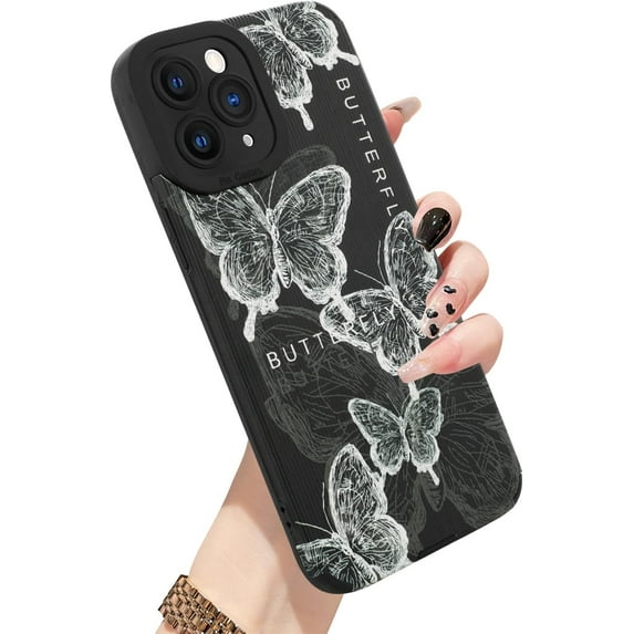 for iPhone 11 Pro Max Case, Cute Pattern Black Butterfly iPhone 11 Pro Max Case, Screen Protector Camera Protection Lens Shockproof Phone Case for Girls Women
