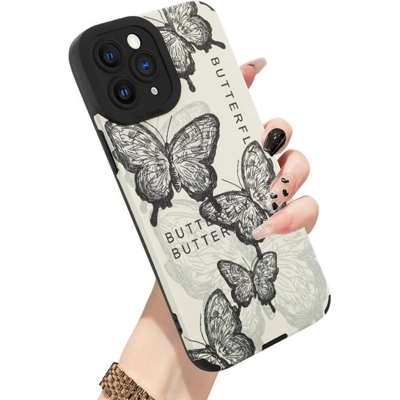 for iPhone 11 Pro Max Case, Cute Pattern White Butterfly iPhone 11 Pro Max Case, Screen Protector Camera Protection Lens Shockproof Phone Case for Girls Women