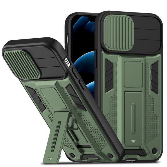 for iPhone 11 Pro Max Case, with Foldable Kickstand and Sliding Lens Camera Protection Cover Armor Military PC Protective Rugged Case for iPhone 11 Pro Max(6.5 inches), Darkgreen