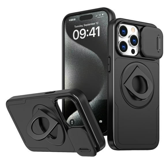 for iPhone 11 Pro Max Case, Frosted PC Compatible with MagSafe Built-in 360 Rotatable Invisible Kickstand Sliding Window Camera Cover Military Grade Protection Case for iPhone 11 Pro Max, Black