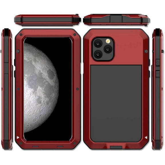 for iPhone 11 Pro Max Case,Full Body Protective Cover Heavy Duty Shockproof [Tough Armour] Aluminum Alloy Metal Case with Silicone Built-in Screen Protector for iPhone 11 Pro Max - red