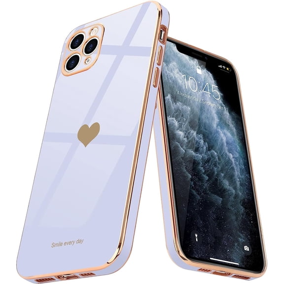for iPhone 11 Pro Max Case for Girl Women Cute Love-Heart Luxury Bling Soft Back Cover Raised Full Camera Protection Bumper Silicone Shockproof Phone Case for iPhone 11 Pro Max, Light Purple