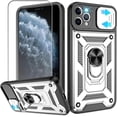thumbnail image 1 of for iPhone 11 Pro Max Case with HD Screen Protector, Heavy Duty Shockproof with 360° Rotation Metal Kickstand [Military Grade] Protective Case for iPhone 11 Pro Max, Silver, 1 of 15