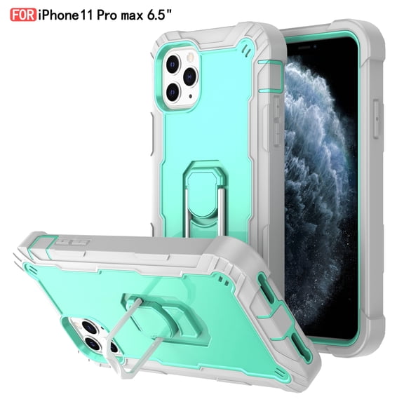 iPhone 11 Pro Max Case - Heavy Duty Hybrid Rugged Dual Layer Protective Shockproof Kickstand Cover with Ring Holder for Apple iPhone 11 Pro Max 6.5", F
