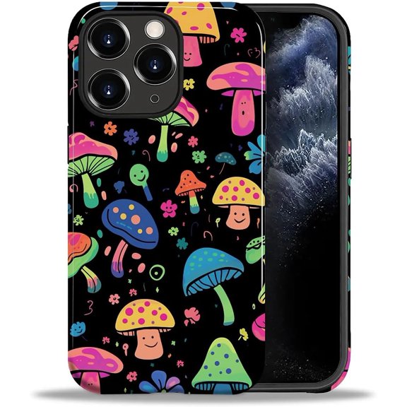 for iPhone 11 Pro Max Case, [Hybrid 2-Layer Hard Shell] Military-Grade Protection, All-Around Shockproof, Silicone Protective Phone Case for iPhone 11 Pro Max - Coloring Mushroom