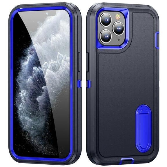 for iPhone 11 Pro Max Case with Kickstand, [10FT Military Drop Protection] Rugged Heavy Duty Hard PC+Soft Silicone Rubber Bumper Hybrid Triple-Layer Case for iPhone 11 Pro Max,
Darkblue+Royalblue