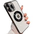 thumbnail image 1 of for iPhone 11 Pro Max Case Magnetic Compatible with Magsafe,Glass Lens Camera Protector,Logo View Hard Luxury Women Men Phone Cases for iPhone 11 Pro Max Transparent Plating Cover (Black), 1 of 12