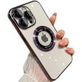 thumbnail image 1 of for iPhone 11 Pro Max Case Magnetic Compatible with Magsafe,Glass Lens Camera Protector,Logo View Hard Luxury Women Men Phone Cases for iPhone 11 Pro Max Transparent Plating Cover (Purple), 1 of 12