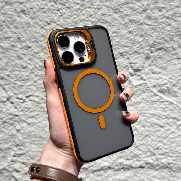 for iPhone 11 Pro Max Case Magnetic Phone Case Compatible with Mag-Safe with Lens Stand, TPU Bumper Hard PC Translucent Back Slim Shockproof Protective Case Cover for iPhone 11 Pro Max, Orange