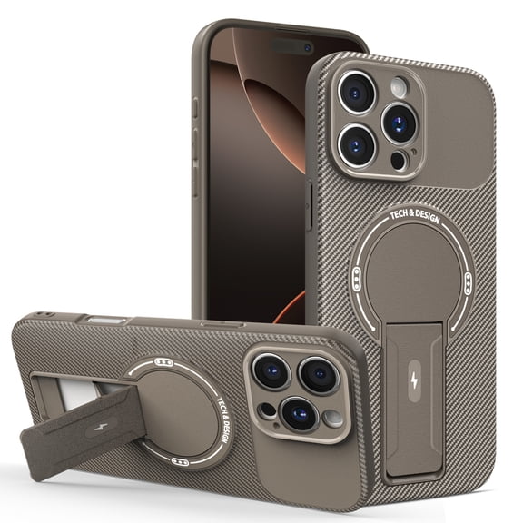 for iPhone 11 Pro Max Case, PC + TPU Carbon Fiber Design, Compatible with MagSafe, Luxury Magnetic Lightweight Shockproof Ultra Slim Protective Cover with Bracket, for iPhone 11 Pro Max, Brown