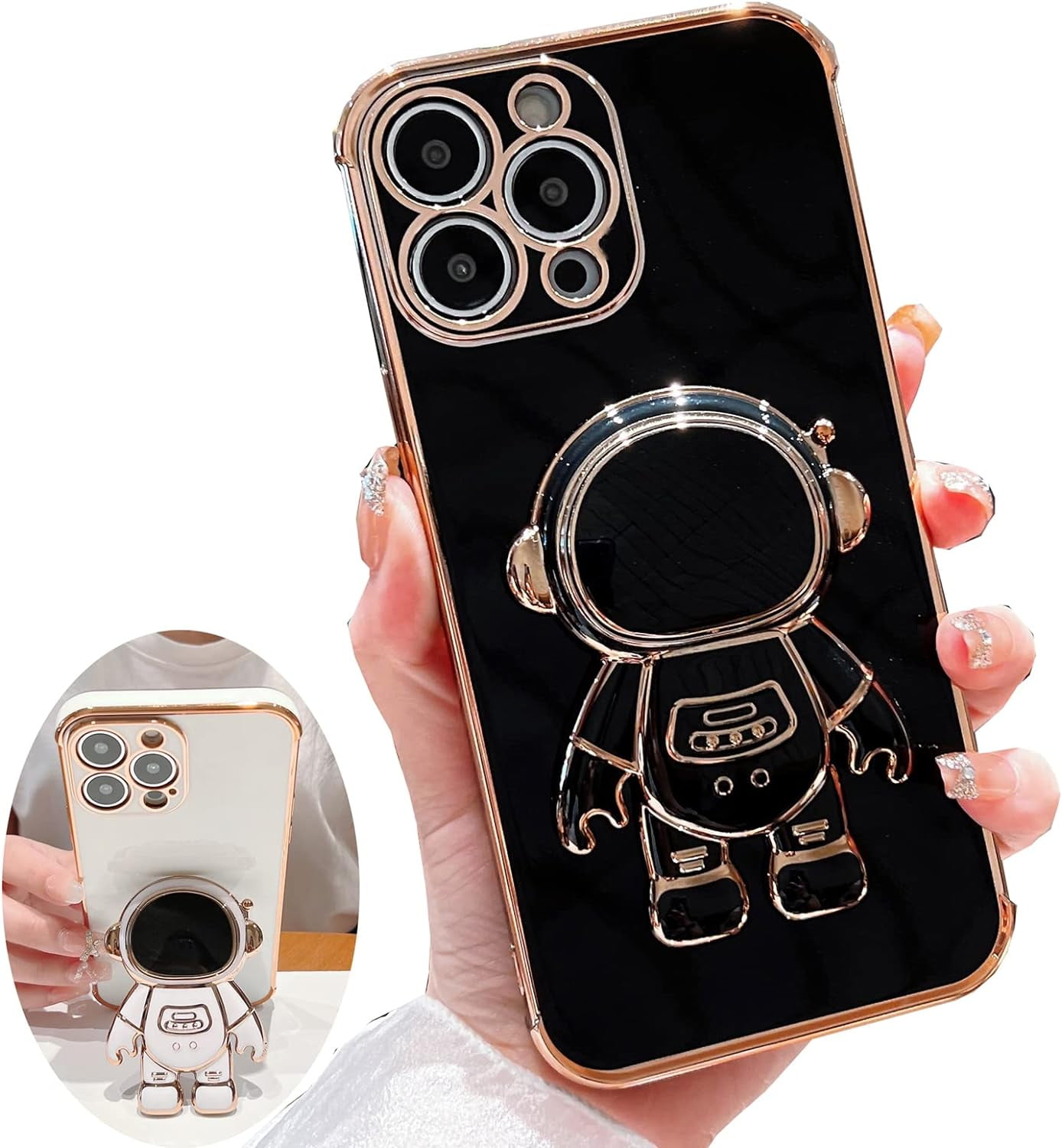for iPhone 11 Pro Max Case ,Pasteable Hidden Astronaut Kickstand Stand ,Upgrade Gold Trim