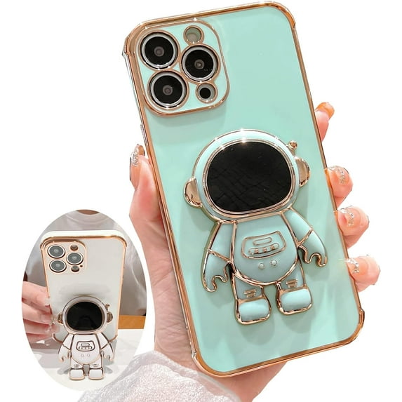for iPhone 11 Pro Max Case ,Pasteable Hidden Astronaut Kickstand Stand ,Upgrade Gold Trim Shockproof Corners Bracket Cover Cute for Women Men for iPhone 11 Pro Max Case (for iPhone11ProMax,green)